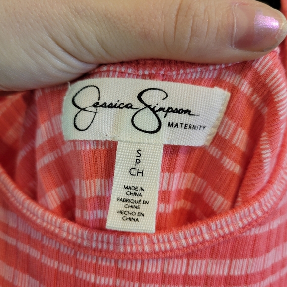 Jessica Simpson Pink Ribbed Striped Sleeveless Maternity Dress - Picture 4 of 6